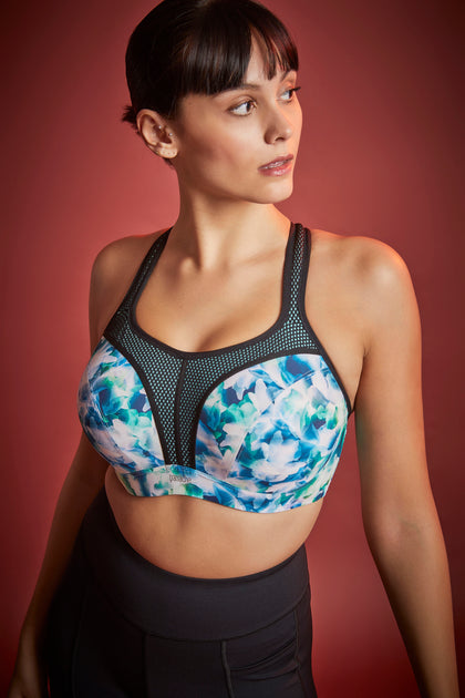 Power High Support Sports Bra Abstract Blue